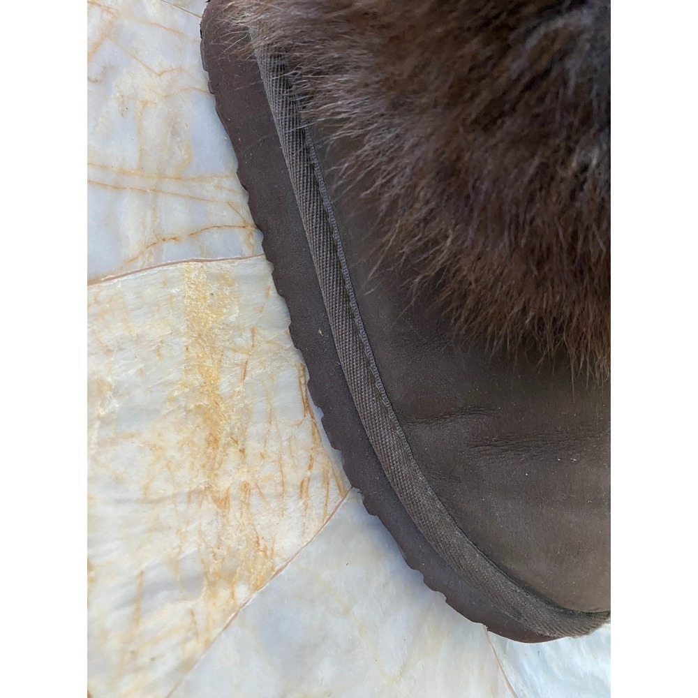 UGG Kids 1008178K Brown Suede Faux Fur Trim Winter Boots Size 2 USA - Picture 15 of 16